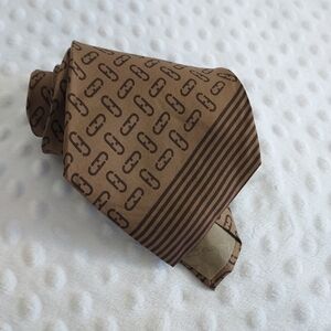 Salvatore Ferragamo Tie Brown Abstract Necktie Cuban Chain Link Striped Edge Emo